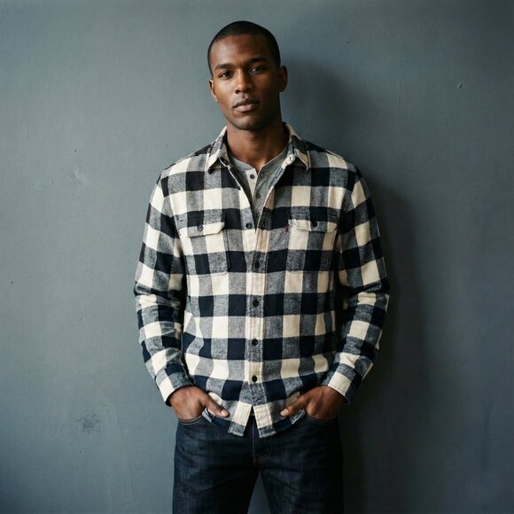 Levi's Other - Levi's Men’s XL Black White Buffalo Plaid Flannel Shirt Y2K Grunge Oversized